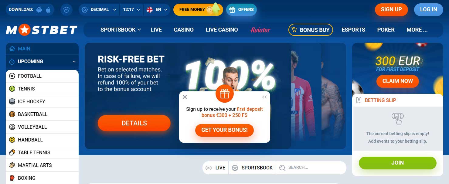 Mostbet mobiele app screenshot